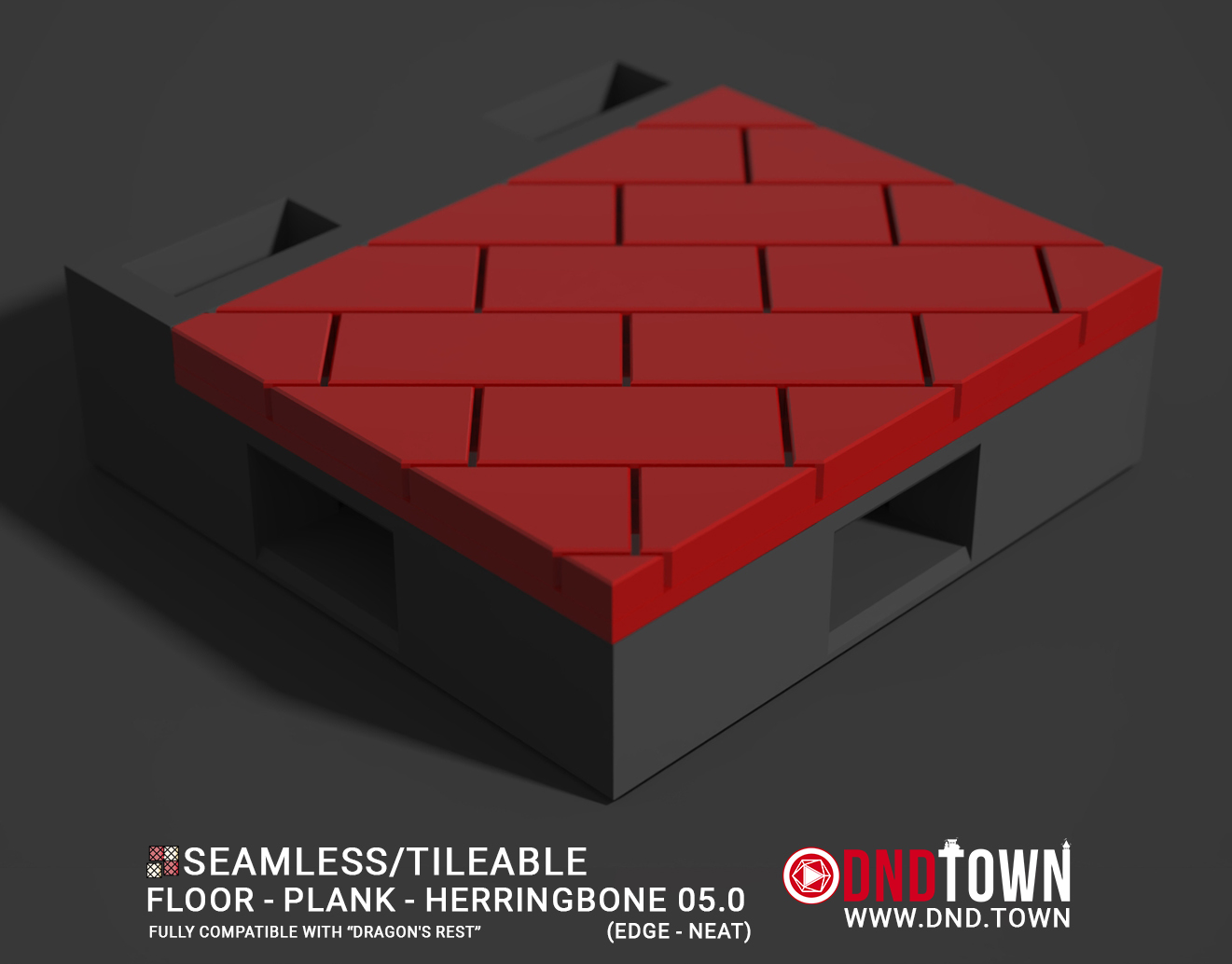 Floor - Plank - Herringbone - Wall Edge 05.0 (NEAT/DEEP) - 3D Modular Dungeon Tile - DnD Town Minis (www.dnd.town)